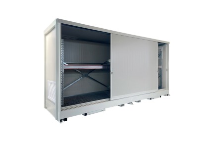 Container stoccaggio fusti su scaffale in pannelli coibentati