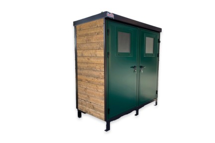 Cabina servizi COIBENTATA WEB DOPPIA con 2 TURCHE RIVESTITA IN LEGNO