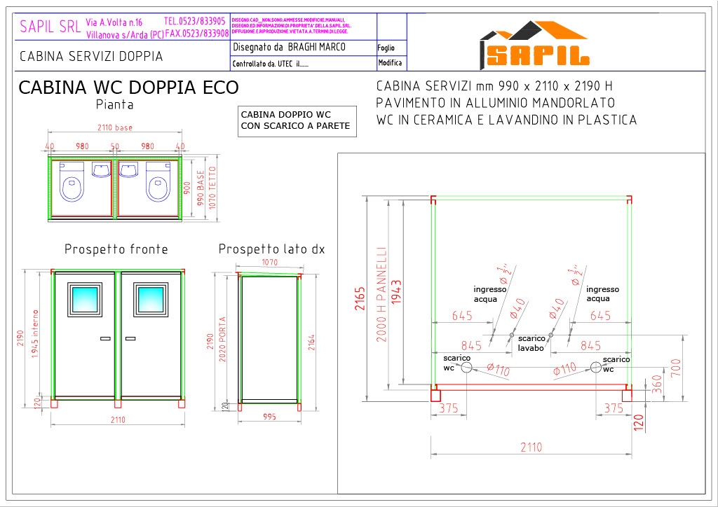 Cabina servizi COIBENTATA WEB DOPPIA con 2 WC